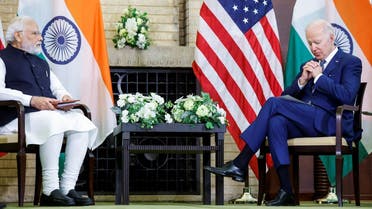 US President Joe Biden and India’s Prime Minister Narendra Modi hold a bilateral meeting alongside the Quad Summit at Kantei Palace in Tokyo, Japan, on May 24, 2022. (Reuters)