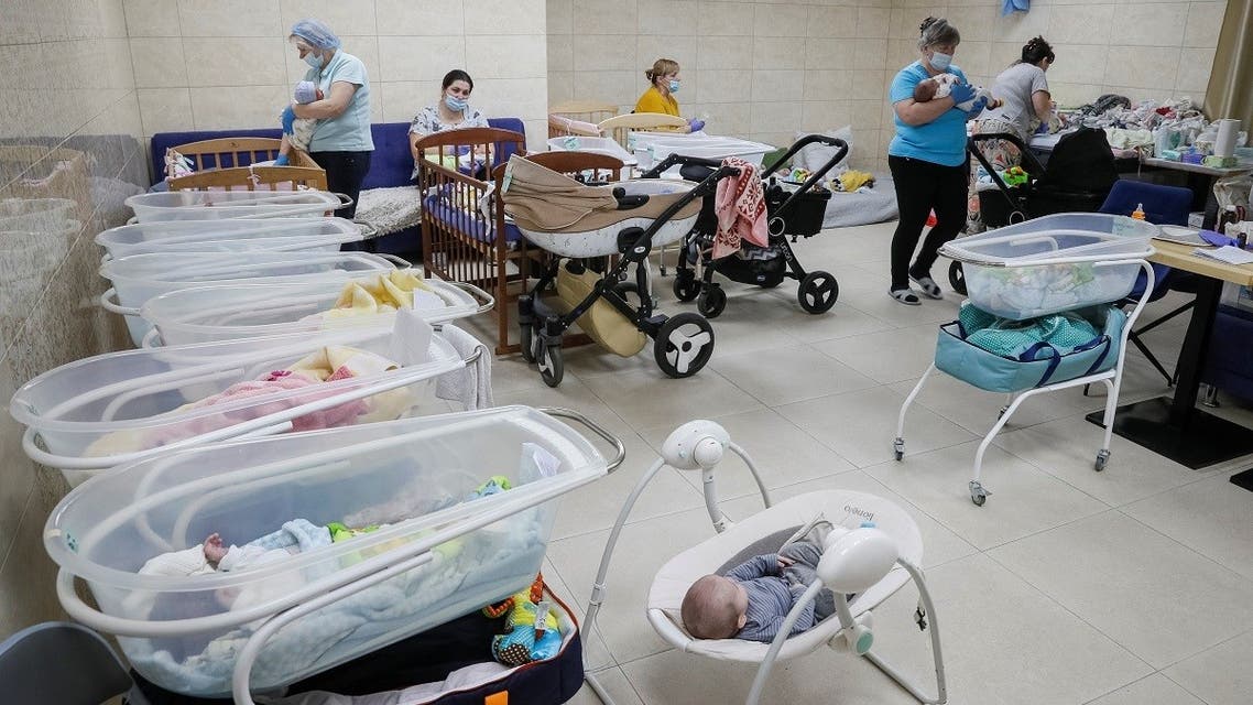 Nurses look after surrogate-born babies inside a special shelter owned by BioTexCom clinic in a residential basement, as Russia's invasion continues, on the outskirts of Kyiv, Ukraine March 15, 2022. (Reuters)