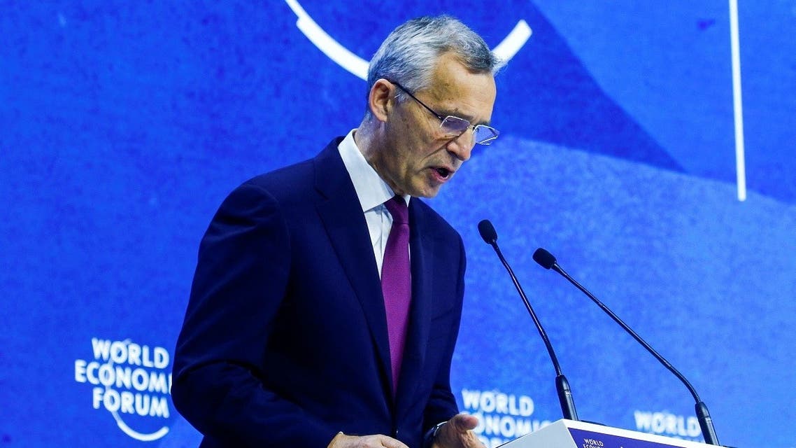 NATO Secretary General Jens Stoltenberg speaks at the World Economic Forum (WEF) in Davos, Switzerland, on May 24, 2022. (Reuters)