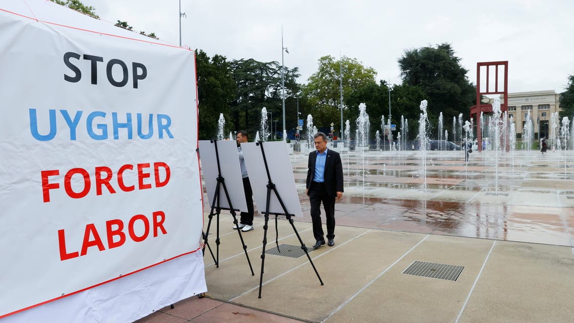Dolkun Isa, President of the World Uyghur Congress, poses at a United States-backed Uyghur photo exhibit of dozens of people who are missing or alleged to be held in Chinese-run camps in Xinjiang, China in front of the United Nations in Geneva, Switzerland, September 16, 2021. (File photo: Reuters)