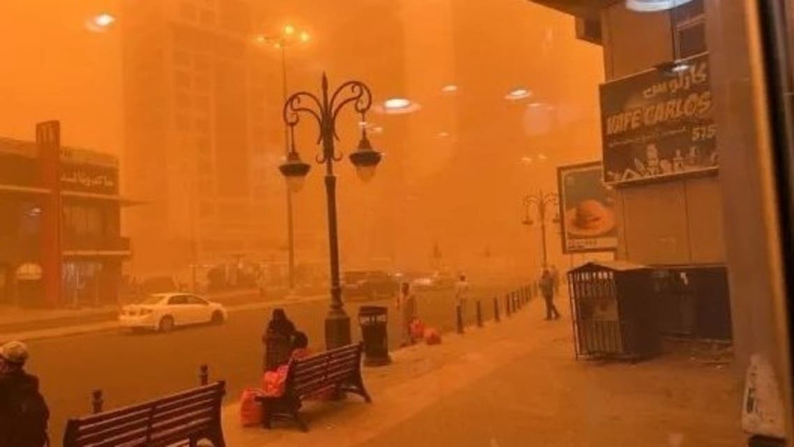 A sandstorm blanketed parts of Kuwait, disrupting flights and leading to the cancellation of large-scale public events on Monday. (Supplied: Twitter)