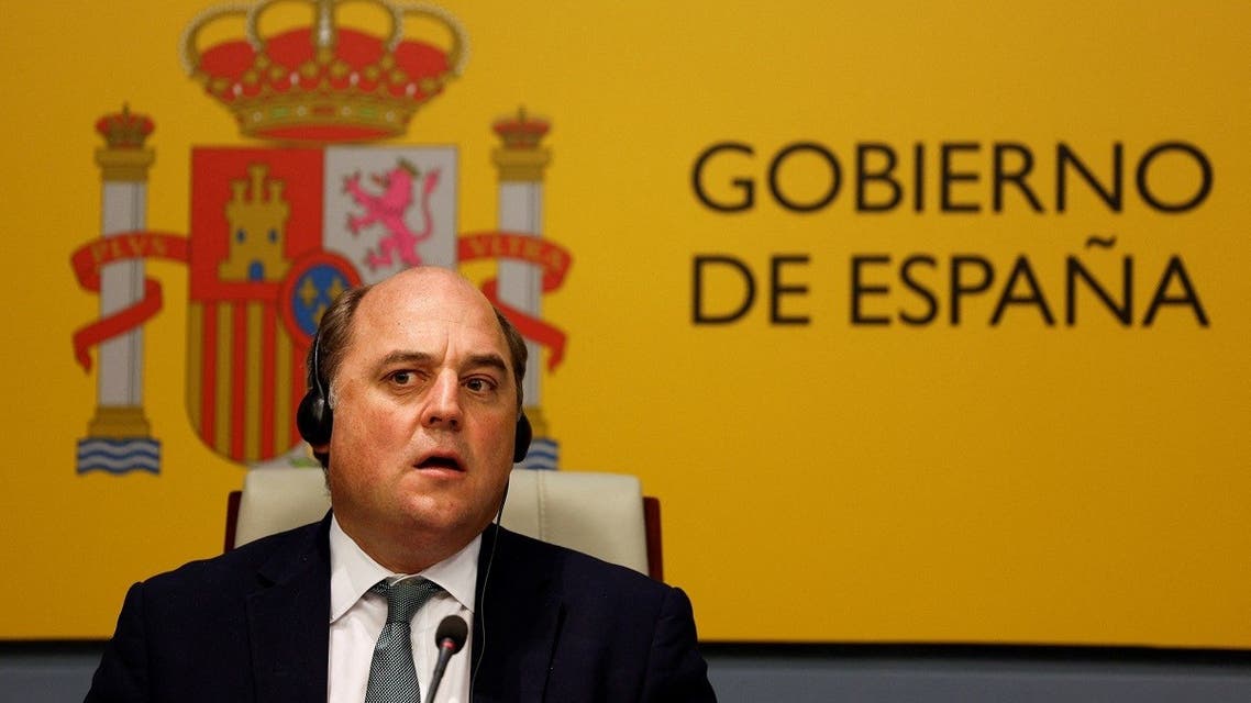 British Defense Secretary Ben Wallace attends a joint news conference with Spanish Defense Minister Margarita Robles (not pictured) at the Defense Ministry headquarters in Madrid, Spain, May 25, 2022. (Reuters)
