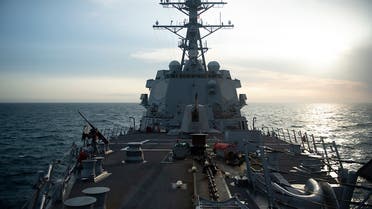 The US Navy's Arleigh Burke-class guided-missile destroyer USS Sampson (DDG 102) conducted a routine Taiwan Strait transit, April 26, 2022. (AP)