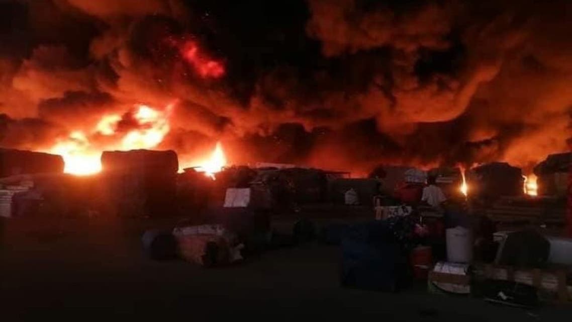 Fire at Sudan's Suakin port. (Twitter)
