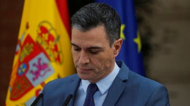 Spain’s Prime Minister Pedro Sanchez gives a statement, after Russian President Vladimir Putin authorized a military operation in eastern Ukraine, at Moncloa Palace in Madrid, Spain, on February 24, 2022. (Reuters)