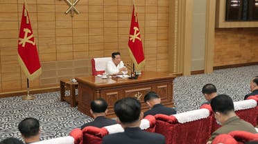 North Korean leader Kim Jong Un speaks at a politburo meeting of the Worker's Party on the country's coronavirus disease (COVID-19) outbreak response in Pyongyang, North Korea, May 28, 2022, in this photo released by North Korea's Korean Central News Agency (KCNA) May 29, 2022. (Reuters)