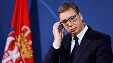 Serbian President Aleksandar Vucic attends a news conference with German Chancellor Olaf Scholz in Berlin, Germany May 4, 2022. (Reuters)