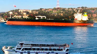 The Greek-flagged oil tanker Prudent Warrior, background, is seen as it sails past Istanbul, Turkey, April 19, 2019. Iran's paramilitary Revolutionary Guard seized two Greek oil tankers on Friday, May 27, 2022, in helicopter-launched raids in the Persian Gulf, according to officials. The actions were an apparent retaliation for Athens assisting the U.S. in seizing Iranian crude oil in the Mediterranean Sea over violating Washington's crushing sanctions on the Islamic Republic. (Dursun Çam via AP)