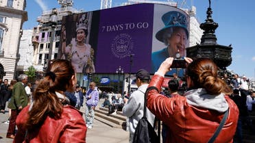 A 7-day countdown to the Queen's Platinum Jubilee is displayed on the screen at Piccadilly Circus in London, Britain, May 27, 2022. REUTERS/John Sibley