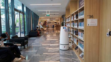 A view of a book-scanning robot used by Singapore’s National Library Board, to scan and report misplaced books, in Singapore. (Reuters)