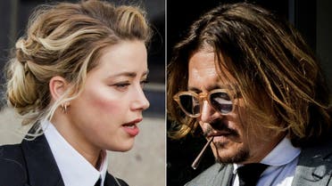 This combination of file pictures created on April 29, 2022 shows, US actor Johnny Depp arriving at the Fairfax County Circuit Court in Fairfax, Virginia, on April 13, 2022; and actress Amber Heard leaving the Fairfax County Circuit Court on April 11, 2022. (AFP)