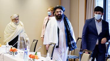 Afghan Taliban's Foreign Minister Amir Khan Muttaqi and Taliban representative Mutiul Haq Nabi Kheel walk during a meeting with Norwegian officials at the Soria Moria hotel in Oslo, Norway January 25, 2022. (File photo: Reuters)