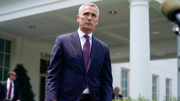 NATO Secretary General Jens Stoltenberg talks to reporters outside the White House after meeting with President Joe Biden, Thursday, June 2, 2022, in Washington. (AP Photo/Evan Vucci)