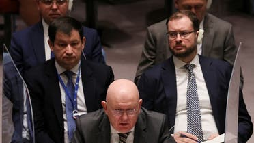 Russian Ambassador to the UN Vassily Nebenzia during a meeting of the UNSC to discuss the Russian invasion of Ukraine, May 12, 2022. (Reuters)