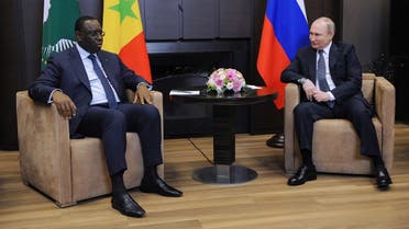Russian President Vladimir Putin meets with Senegal's President and Chairperson of the African Union (AU) Macky Sall in Sochi on June 3, 2022. (Sputnik/AFP)