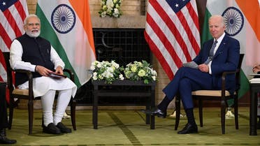 US President Joe Biden and Indian Prime Minister Narendra Modi hold a meeting during the Quad Leaders Summit at Kantei in Tokyo, May 24, 2022. (AFP)
