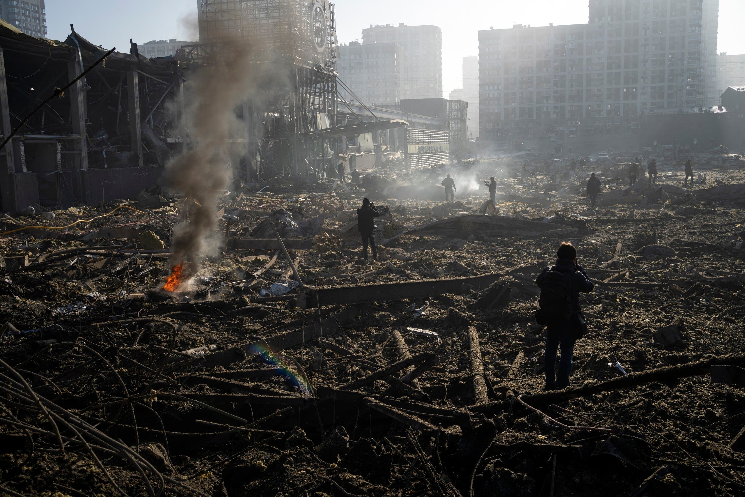 A destroyed shopping center in Kyiv after the fighting