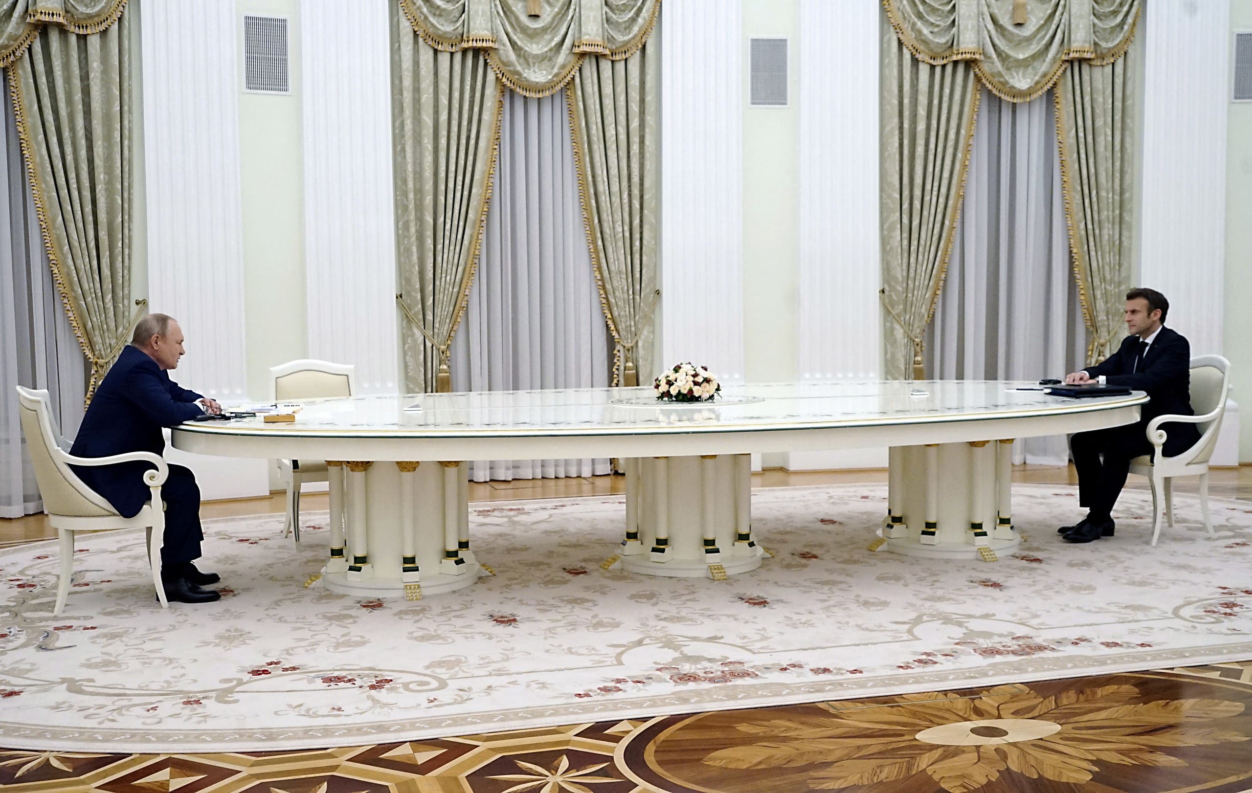 لقاء بوتين وماكرون في الكرملين في 7 فبراير الماضي