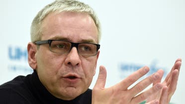 Businessman Dmitry Kovtun, a suspect in the murder of former Russian intelligence officer Alexander Litvinenko, speaks during a press conference in Moscow on April 8, 2015 regarding his participation in the British inquiry into the radiation death. (Dmitry Serebryakov/AFP)