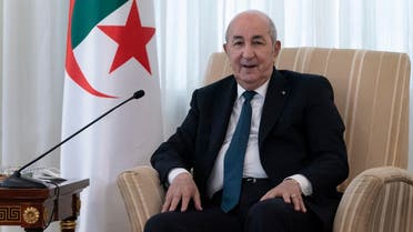 Algeria’s President Abdelmadjid Tebboune, speaks during the start of his meeting with US Secretary of State Antony Blinken, on March 30, 2022, at El-Mouradia Palace, the president’s official residence in the capital Algiers. (AFP)