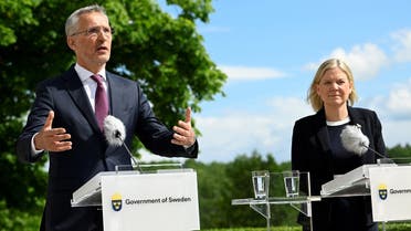 NATO Secretary General Jens Stoltenberg and Sweden's Prime Minister Magdalena Andersson give a news conference after their meeting, in Harpsund, Sweden, on June 13, 2022. (Reuters)