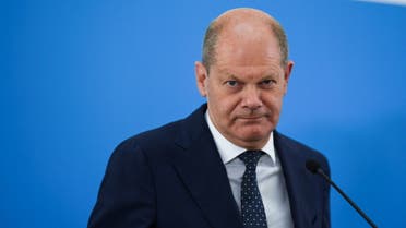 German Chancellor Olaf Scholz attends a press statement following a meeting with East German state premiers at the virus research institute Friedrich Loeffler Institut on the island of Riems in Greifswald, Germany June 13, 2022. REUTERS/Annegret Hilse