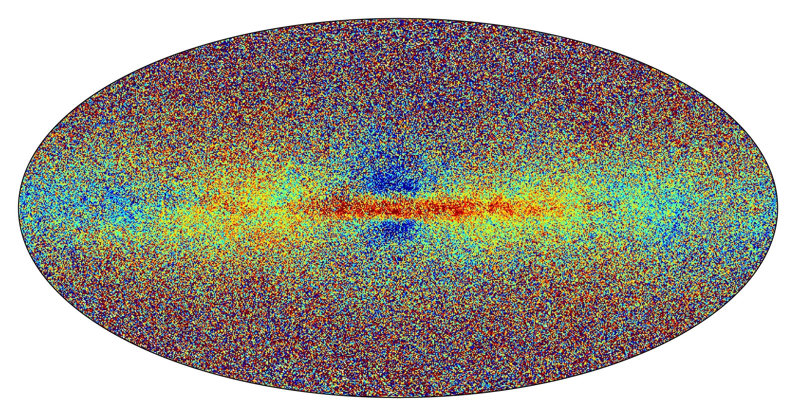 This handout image released by the European Space Agency (ESA) on June 13, 2022, shows a map of the Milky Way made with new data collected by the ESA space probe Gaia, showing a sample of the galaxy's stars in Gaia’s data release 3. The colour indicates the stellar metallicity. Redder stars are richer in metals. The Gaia space probe unveiled its latest discoveries on June 13, 2022, in its quest to map the Milky Way in unprecedented detail, surveying nearly two million stars and revealing mysterious starquakes which sweep across the fiery giants like vast tsunamis.