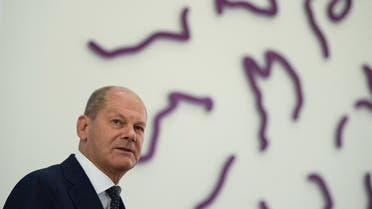 German Chancellor Olaf Scholz attends a press statement, in Greifswald, Germany June 13, 2022. (Reuters)