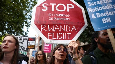 Protestors demonstrate outside the Home Office against the British Governments plans to deport asylum seekers to Rwanda, in London, Britain, June 13, 2022. (Reuters)