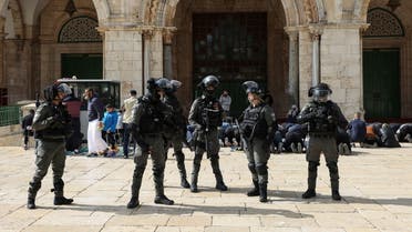 Israeli security forces secure the area at the compound that houses Al-Aqsa Mosque, known to Muslims as Noble Sanctuary and to Jews as Temple Mount, in Jerusalem's Old City May 5, 2022. (Reuters)