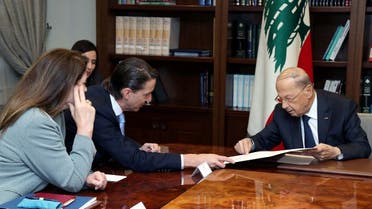 Lebanese President Michel Aoun meets with US Senior Advisor for Energy Security Amos Hochstein in Baabda, Lebanon June 14, 2022. (Reuters)