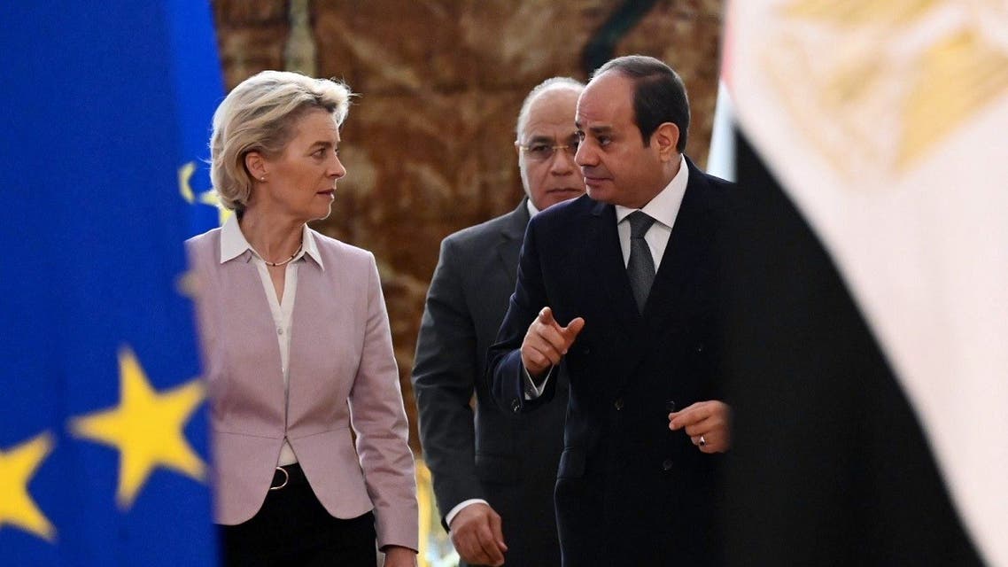 EU Commission President Ursula von der Leyen and Egypt’s President Abdel Fattah al-Sisi. (Twitter)