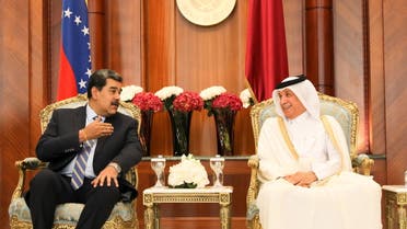 Venezuelan President Nicolas Maduro meets with Qatari Foreign Minister Soltan bin Saad Al-Muraikhi in Doha, Qatar, June 14, 2022. (Reuters)