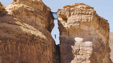 View shows a person at an adventure activity in AlUla, Saudi Arabia. (Supplied)