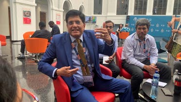 India's Minister of Commerce and Industry, Piyush Goyal, gestures as he speaks while attending the WTO Ministerial Conference in Geneva, Switzerland June 16, 2022. (Reuters)