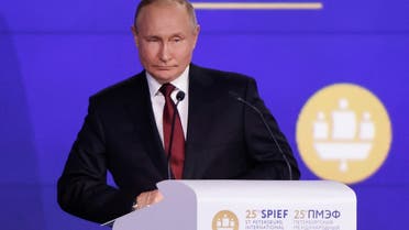 Russian President Vladimir Putin attends a session of the St. Petersburg International Economic Forum (SPIEF) in Saint Petersburg, Russia, on June 17, 2022. (Reuters)