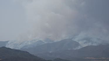 Columns of smoke are seen during a wildfire near Artesa de Segre, Spain, June 18, 2022. (Reuters)