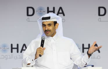 Saad al-Kaabi, CEO of Qatar Energy Company, speaks at the Doha Forum on March 26, 2022. (Reuters)