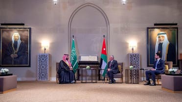 Saudi Arabia’s Crown Prince Mohammed bin Salman meets Jordan’s King Abdullah ll during his visit to Amman, Jordan, on June 21, 2022. (Reuters)