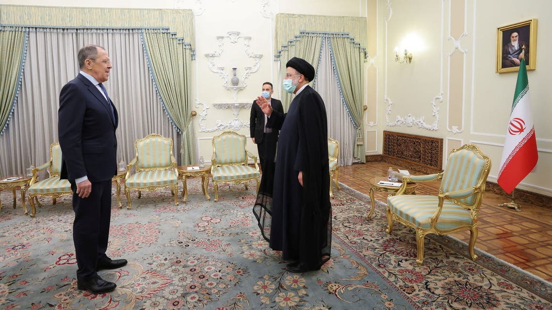 Iran's President Ebrahim Raisi meets with Russia's Foreign Minister Sergei Lavrov in Tehran, Iran, June 22, 2022. (Reuters)