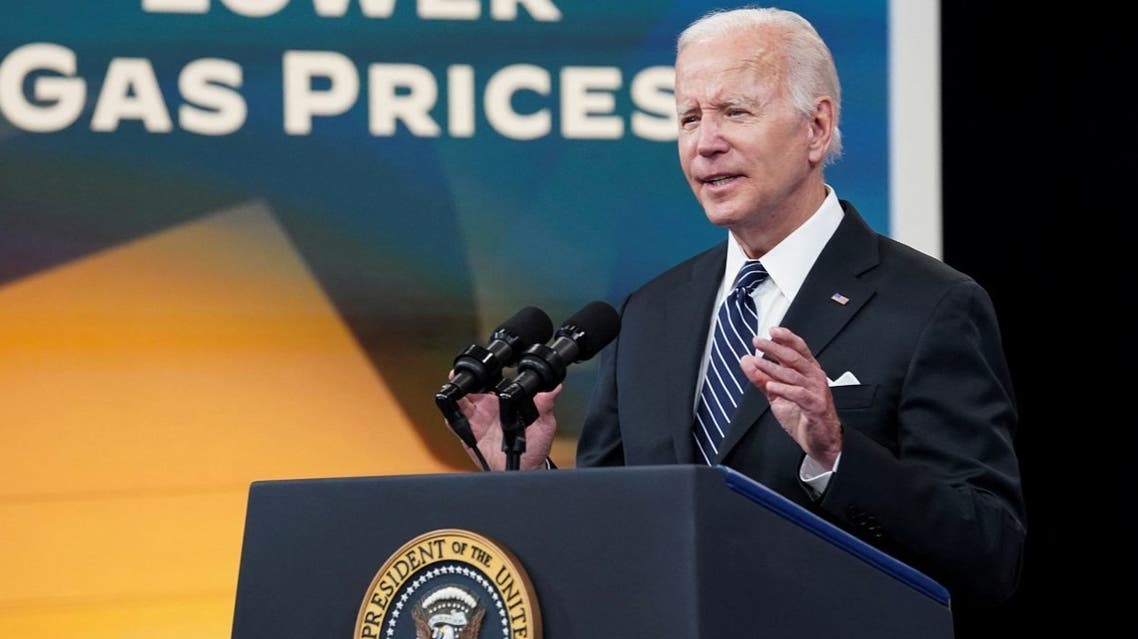 President Joe Biden calls for a federal gas tax holiday as he speaks about gas prices during remarks in the Eisenhower Executive Office Building’s South Court Auditorium at the White House in Washington, US, on June 22, 2022. (Reuters)