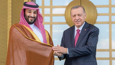 Saudi Arabia's Crown Prince Mohammed bin Salman and Turkey's President Recep Tayyip Erdogan in Ankara on June 22, 2022. (Twitter/KSAmofaEN)