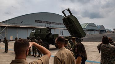 This picture shows a M142 High Mobility Artillery Rocket System (HIMARS) rocket launcher at the Japan Ground Self-Defense Force's Camp Kisarazu in Chiba prefecture on June 16, 2022. (AFP)