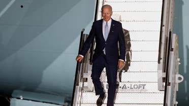 US President Joe Biden arrives for a G7 summit aboard Air Force One at Munich International Airport near Munich, Germany, on June 25, 2022. (Reuters)