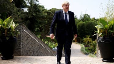 British Prime Minister Boris Johnson arrives for the Leaders' Retreat on the sidelines of the Commonwealth Heads of Government Meeting at Intare Conference Arena in Kigali, Rwanda, on June 25, 2022. (Reuters)
