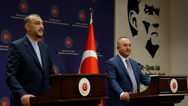 Iranian FM Hossein Amirabdollahian speaks as his Turkish counterpart Mevlut Cavusoglu in Ankara, Turkey June 27, 2022. (Reuters)