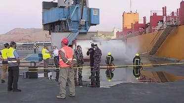 This image grab taken from a broadcast by Jordan's al-Mamlaka TV on June 27, 2022 shows the site of a toxic gas leak in Jordan's Aqaba port. (AFP)