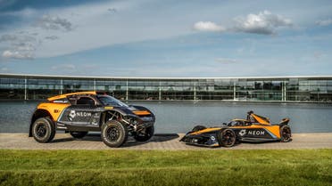 NEOM branding on McLaren's electric racing vehicles as NEOM announces a title sponsorship with McLaren across its electric racing presence in motorsport. (Supplied)