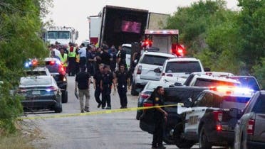 Forty-six people were found dead and 16 others were taken to hospitals after a tractor-trailer rig containing suspected migrants was found Monday on a remote back road in southwest San Antonio, officials said. (Supplied: Twitter)