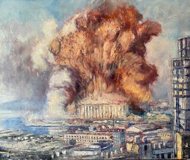 Tom Young's Explosion painting is depicted on the 100 lollar banknote. (Supplied: Tom Young)